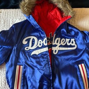 Women’s Dodgers satin reversible Jacket with Fur Trim